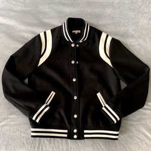 Silence + noise black bomber varsity jacket.